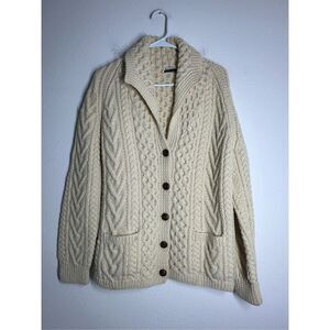 Hand Made By Noreen O’Sullivan Wool Cardigan  Knit Mexico Ivory Sz M See Notes